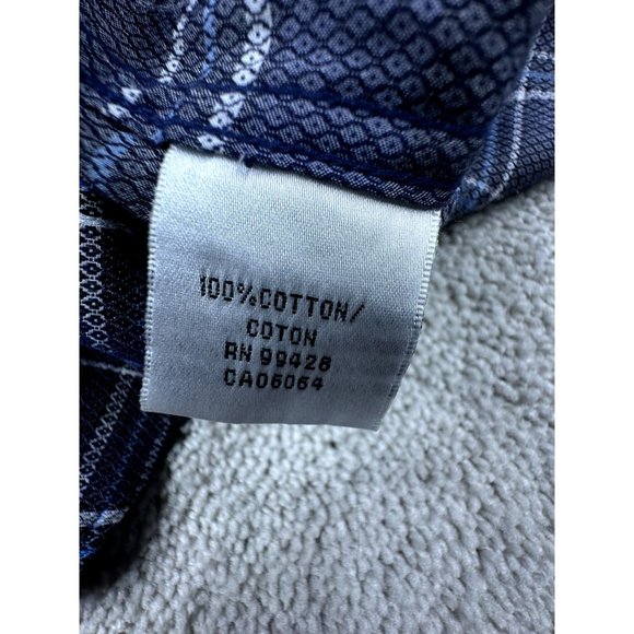 Bugatchi men's plaid long sleeve button down shirt blue and white Size Medium - Picture 6 of 7